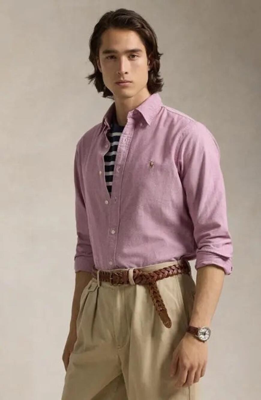 Preppy Timeless Business Ralph Lauren Men Solid Pink Cotton Yarmouth Button Down